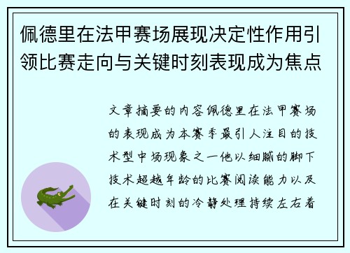 佩德里在法甲赛场展现决定性作用引领比赛走向与关键时刻表现成为焦点